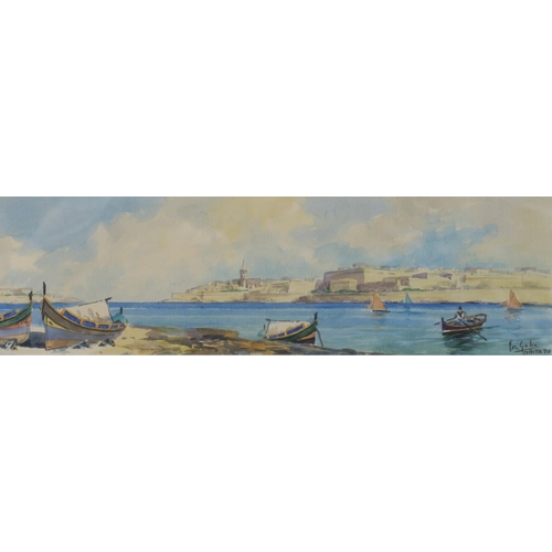 788 - GALIA Valletta Harbour, Malta, signed, watercolour, dated, (19)70, 16 x 55cm... 