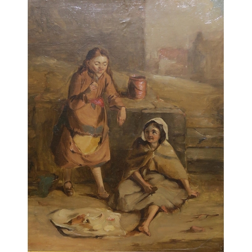 799 - SCOTTISH SCHOOL Two girls eating together, oil on canvas, 52 x 40cm