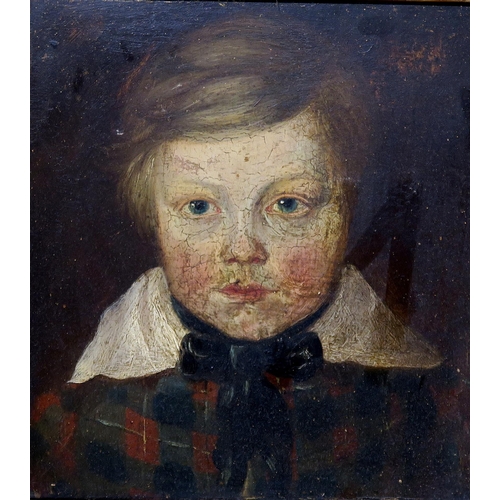 804 - SCOTTISH SCHOOL Young boy wearing tartan, oil on board, 26 x 24cm