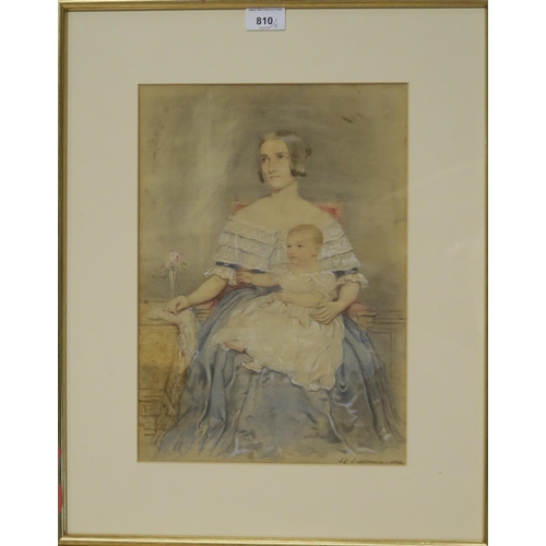 810 - J.G.INDERMAUER Mother and child, signed, watercolour, dated, 1845, 38 x 26cm, AGNES KINDBERG Ch... 