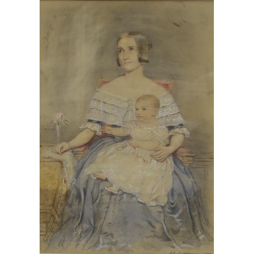 810 - J.G.INDERMAUER Mother and child, signed, watercolour, dated, 1845, 38 x 26cm, AGNES KINDBERG Ch... 