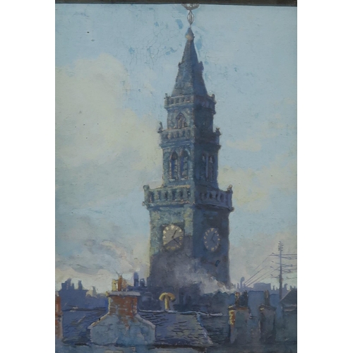 824 - SCOTTISH SCHOOL Merchants steeple Glasgow, gouache, 14 x 10cm