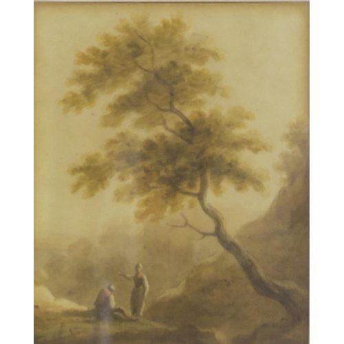 832 - BRITISH SCHOOL Figures beneath a tree, watercolour, 24 x 19cm and H.W.KERR Portrait head, water... 