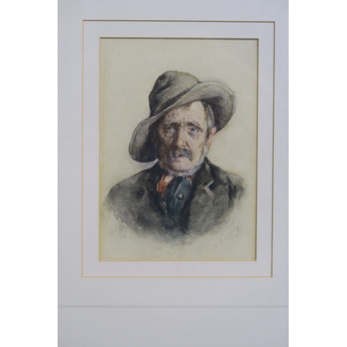 832 - BRITISH SCHOOL Figures beneath a tree, watercolour, 24 x 19cm and H.W.KERR Portrait head, water... 