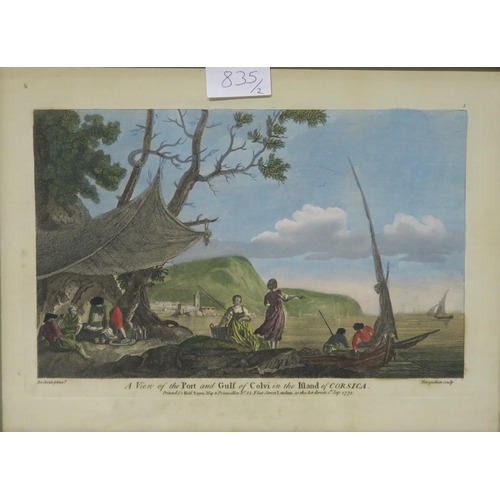 835 - AFTER LACROIX ENGRAVED BY MASQUELIEN Corsica and Sicily, coloured engraving, 22 x 30cm (2)... 