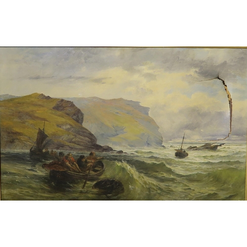 840 - HENRY.J.HOLDING Off Beada Head, Isle of Man, signed, oil on canvas, dated, 1870, 60 x 96cm... 