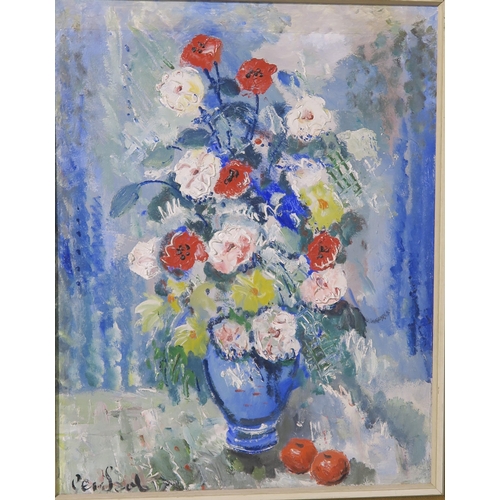 843 - CERSEAL Mixed flowers in a vase, signed, oil on board, 85 x 66cm