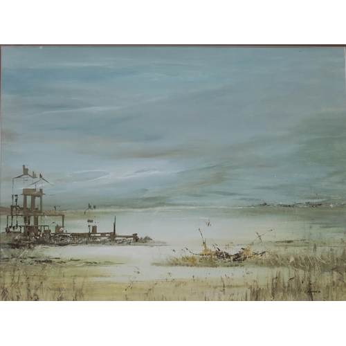 871 - J CLARK RIG AT SEAOil on board, signed lower right, dated (19)81, 54 x 74cm ... 