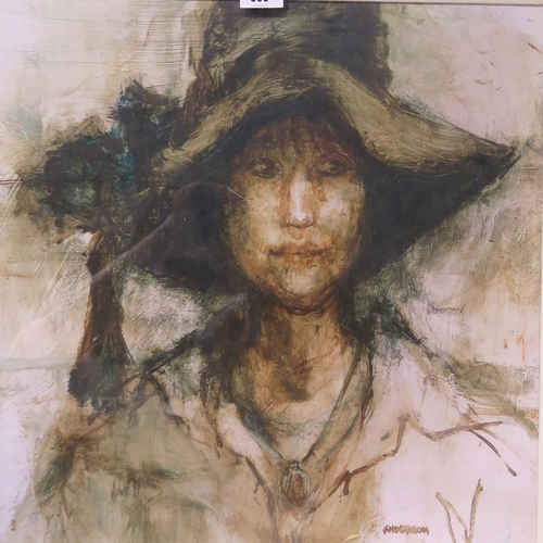 883 - ANNE ANDERSON (SCOTTISH b.TRINIDAD)LADY WITH HAT Oil on board, signed lower right, 49 x 49cm... 