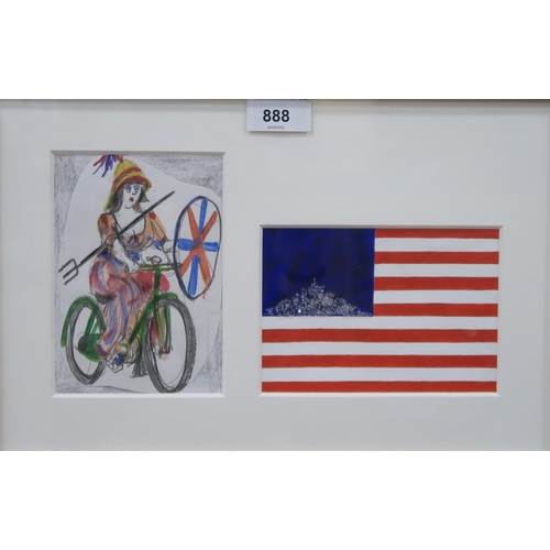 888 - ANDREW CURTIS & CHRIS ORR DECLINE AND FALL- AMERICAN FLAG (CURTIS), WITCH ON BYCYCLE (ORR)&... 