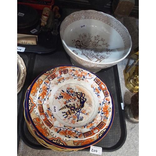 204 - A Wedgwood Daisy Makeig Jones dragon lustre bowl, Z4824, two Limoges dishes, Ironstone plates and as... 