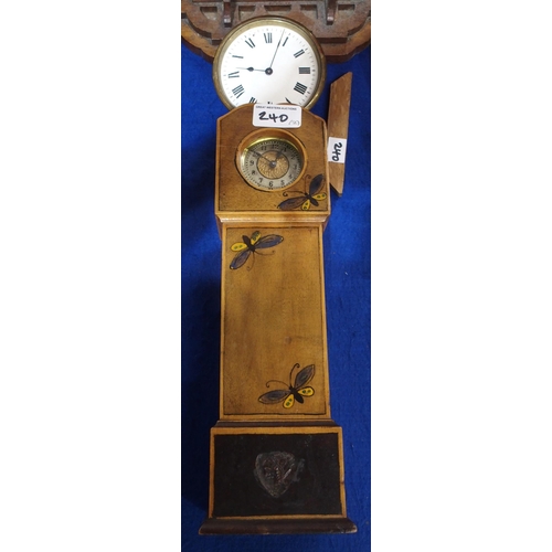 240 - A Miniature longcase clock with movement, together with a penwork miniature longcase clock with Amer... 