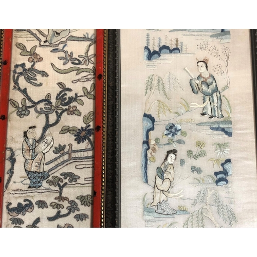 289 - Two Chinese silk cuff panels, framed