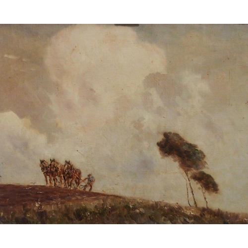 813 - WILLIAM LONGSTAFF Ploughing, signed, oil on canvas, 40 x 48cm