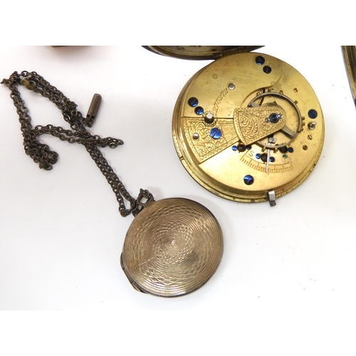 732 - A silver pocket watch, hallmarked Birmingham 1896, a gold plated silver Saltire ring set with diamon... 