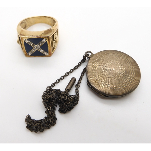 732 - A silver pocket watch, hallmarked Birmingham 1896, a gold plated silver Saltire ring set with diamon... 