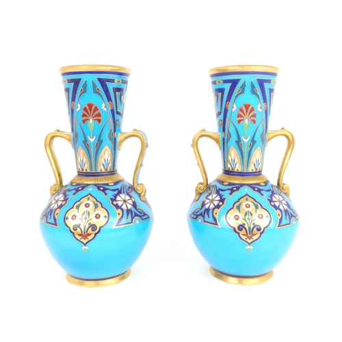 152 - ATTRIBUTED TO CHRISTOPHER DRESSER (1834-1904) FOR MINTON & COA pair of twin handled Aesthetic Mo... 