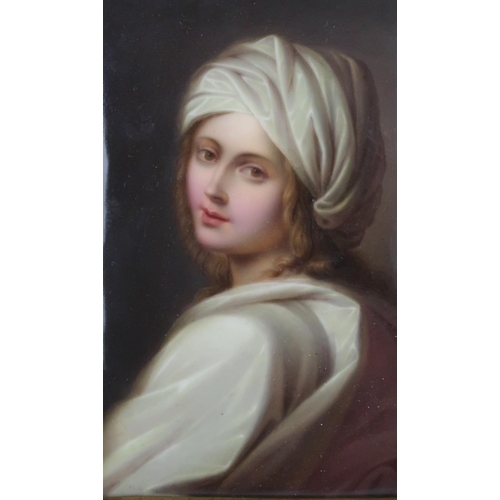 155 - A GERMAN PORCELAIN PLAQUE OF BEATRICE CENCIafter Guido Reni, impressed 