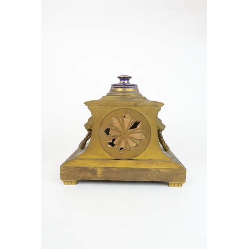 158 - A RICHARD AND CO FRENCH MANTLE CLOCKthe ormolu case with lion head handles, swags of laurel, and  ac... 