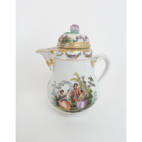 190 - A MEISSEN CHOCOLATE POTwith painted decoration of figures, the lid with applied rose, a Bing and Gro... 