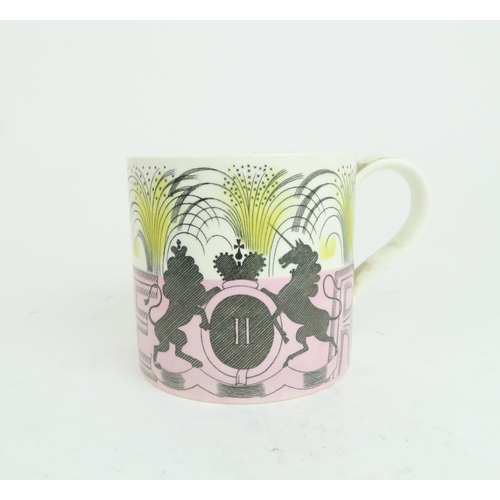 199 - ERIC RAVILIOUS (1903-1942) FOR WEDGWOODA Queen Elizabeth II commemorative Coronation mug dated 1953,... 