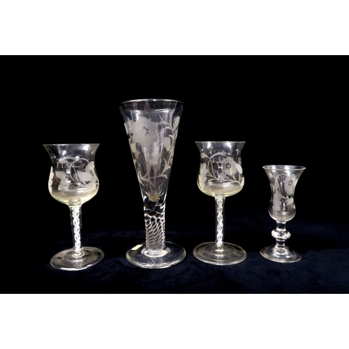 202 - A COLLECTION OF 19TH CENTURY JACOBITE REVIVAL GLASSESincluding a large conical trumpet form glass, e... 