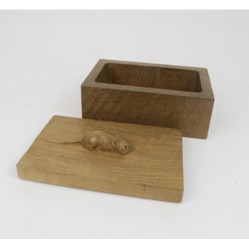 205 - ROBERT MOUSEMAN THOMPSON OF KILBURNa rectangular shape adzed oak trinket box and cover, the cover wi... 