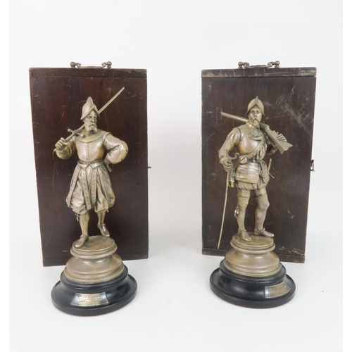 218 - AFTER EMILE GUILLEMIN, FRENCH 1841-1907 A pair of silvered bronze figures of Vatican Swiss Guards, p... 