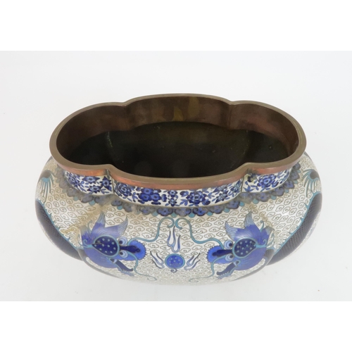 331 - CHINESE CLOISONNE comprising;oval lobed bowl, 24cm wide, pair of covered jars, 19cm high, cover... 