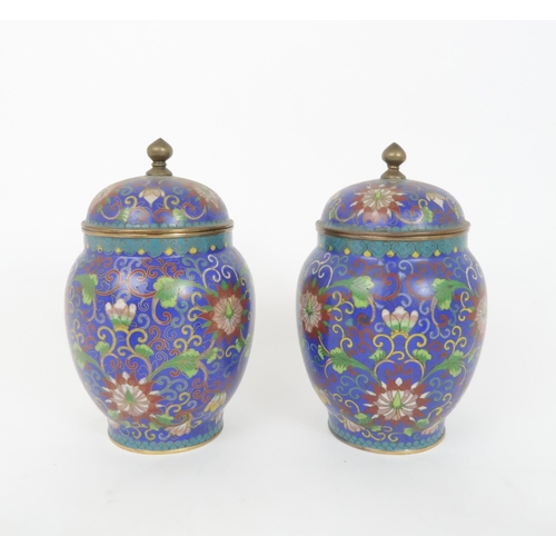 331 - CHINESE CLOISONNE comprising;oval lobed bowl, 24cm wide, pair of covered jars, 19cm high, cover... 