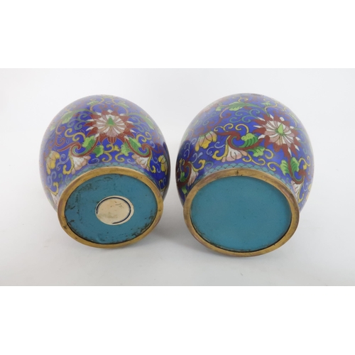 331 - CHINESE CLOISONNE comprising;oval lobed bowl, 24cm wide, pair of covered jars, 19cm high, cover... 