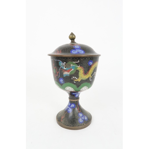 331 - CHINESE CLOISONNE comprising;oval lobed bowl, 24cm wide, pair of covered jars, 19cm high, cover... 