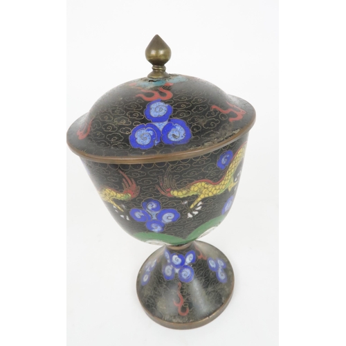 331 - CHINESE CLOISONNE comprising;oval lobed bowl, 24cm wide, pair of covered jars, 19cm high, cover... 