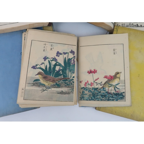 334 - ELEVEN JAPANESE WOODBLOCK PRINTED ILLUSTRATED BOOKS mostly 26 x 18.5cm and five ink blocks moul... 