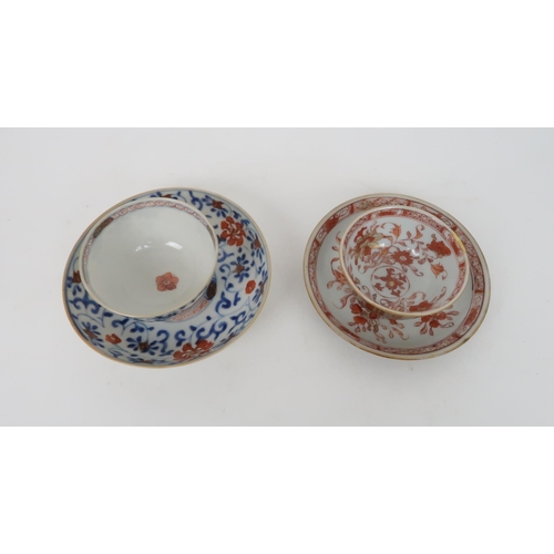 335 - A CHINESE IMARI TEAPOT AND COVERpainted with foliage, 23cm wide, two bowls, 19 and 23cm diameter, tr... 