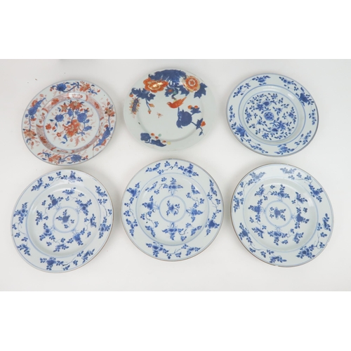 337 - TEN CHINESE EXPORT PLATEScomprising;three Imari design, iron red with precious objects, bird and lil... 