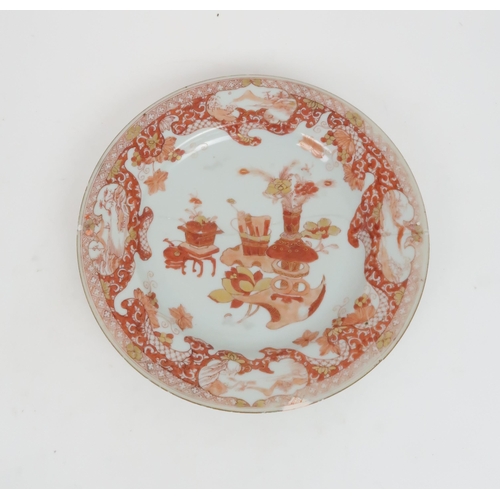 337 - TEN CHINESE EXPORT PLATEScomprising;three Imari design, iron red with precious objects, bird and lil... 