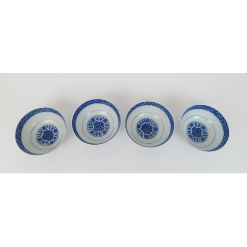 344 - A GROUP OF CHINESE BLUE AND WHITE CERAMICScomprising; four rice bowls painted with peonies and meand... 