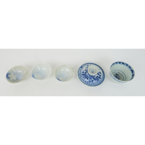 344 - A GROUP OF CHINESE BLUE AND WHITE CERAMICScomprising; four rice bowls painted with peonies and meand... 