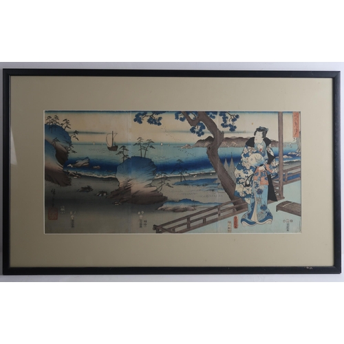 353 - UTAGAWA HIROSHIGE (1797-1858) & UTAGAWA KUNISADA (1786-1865)a Japanese woodblock oban triptych f... 