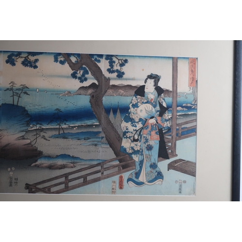 353 - UTAGAWA HIROSHIGE (1797-1858) & UTAGAWA KUNISADA (1786-1865)a Japanese woodblock oban triptych f... 