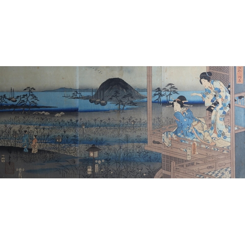 353 - UTAGAWA HIROSHIGE (1797-1858) & UTAGAWA KUNISADA (1786-1865)a Japanese woodblock oban triptych f... 