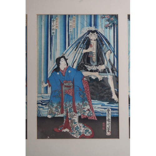 355 - TOYOHARA KUNICHIKA (1835-1900)a Japanese woodblock oban triptych depicting the play 'Nachi no Taki C... 