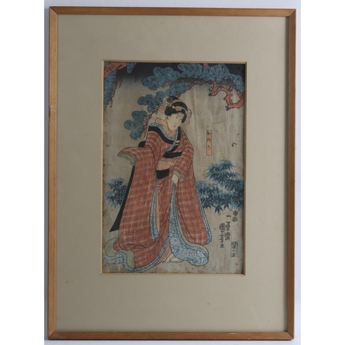 357 - UTAGAWA KUNIYOSHI (1797-1861)A woman amongst trees, 35 x 23cm, Hasegawa Sadanobu III (1881-1963) Ben... 