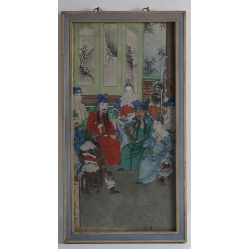 360 - TWO CHINESE SILK PAINTINGS DEPICTING SCENES FROM THE ROMANCE OF THE THREE KINGDOMSone depicting Guan... 