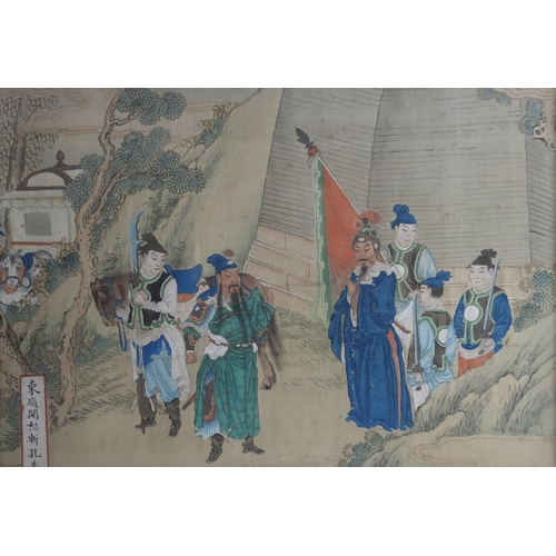 360 - TWO CHINESE SILK PAINTINGS DEPICTING SCENES FROM THE ROMANCE OF THE THREE KINGDOMSone depicting Guan... 