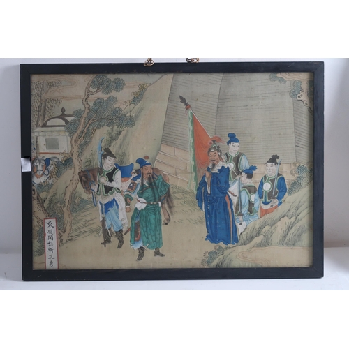 360 - TWO CHINESE SILK PAINTINGS DEPICTING SCENES FROM THE ROMANCE OF THE THREE KINGDOMSone depicting Guan... 