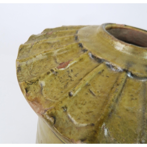 362 - A YELLOW GLAZED FUNERARY POTTERY GRANARY JARmodelled as a granary with canted rim, the body with inc... 