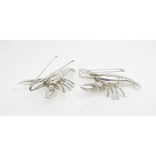 409 - A PAIR OF MODERN ITALIAN SILVER MODELS OF LOBSTERSstamped 925 to the bottom of the tails, Firenze, m... 