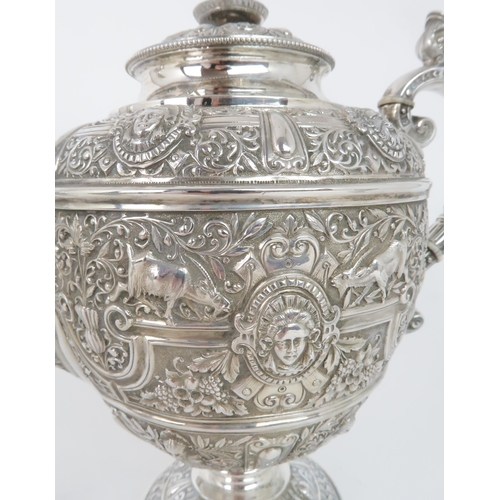 413 - A MATCHED VICTORIAN SCOTTISH SILVER CELLINI PATTERN FOUR PIECE TEA SERVICEcomprising a tea pot, ewer... 